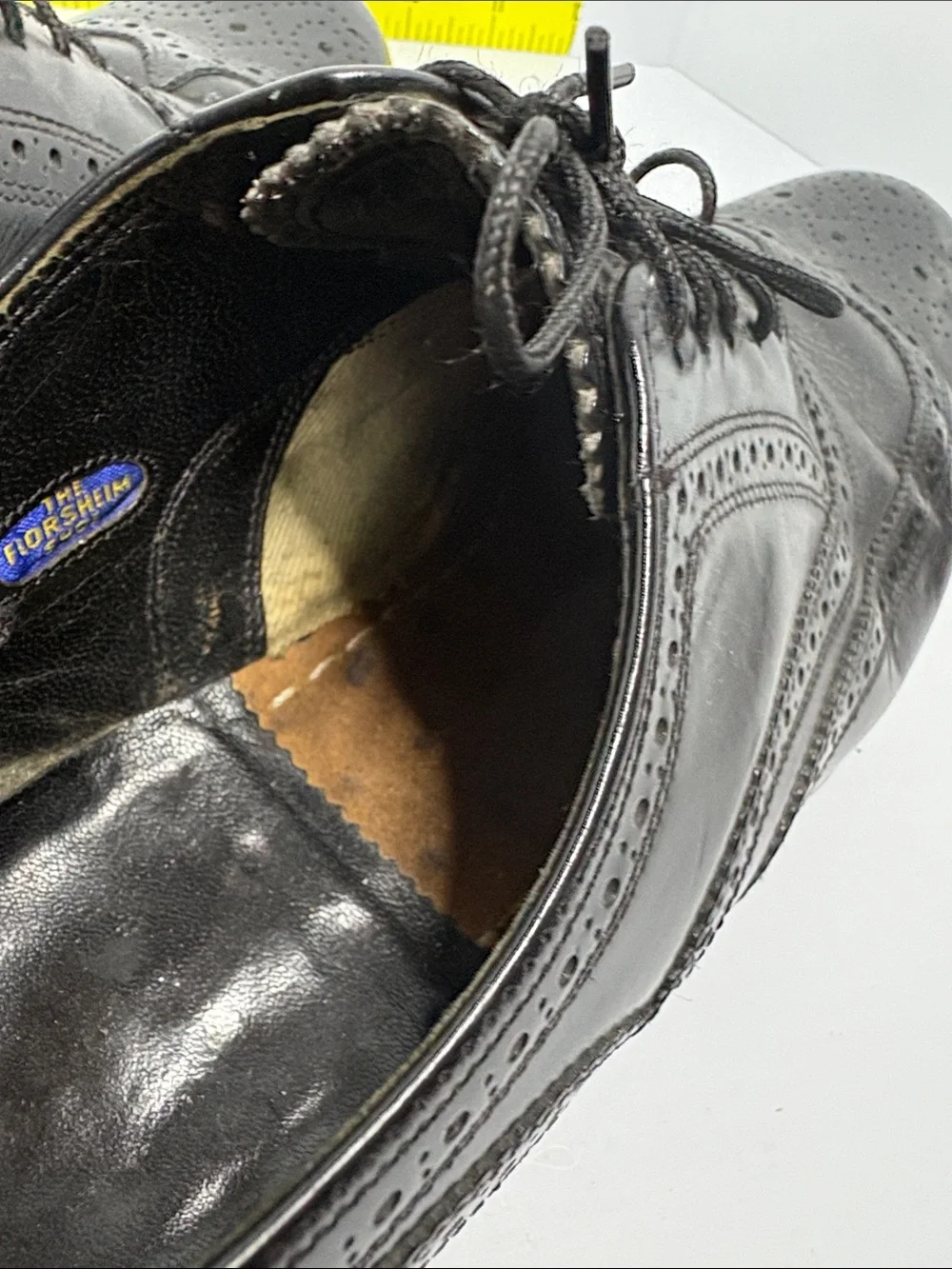 Vintage‎ Florsheim s 7.5d Men's Black Leather Wingtip Dress Shoes. Box 26